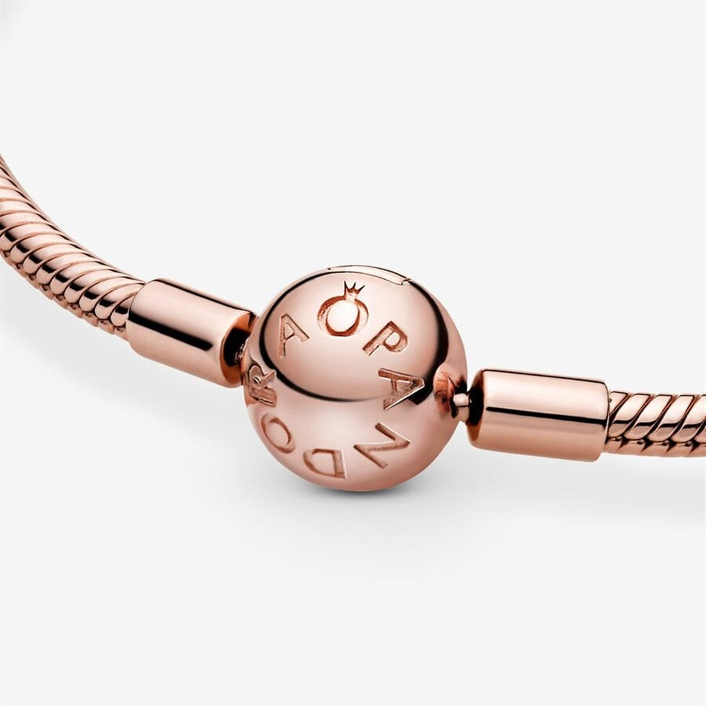 Pandora Moments Rose Smooth Barrel Clasp Snake Chain Charm Bracelet Size 16