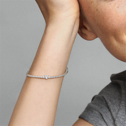 Pandora Timeless Sparkling Heart Tennis Bracelet Size 16