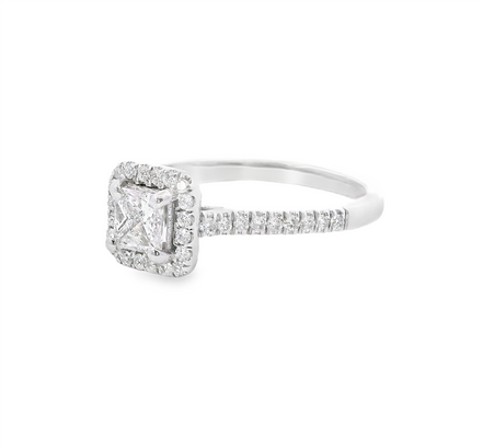 14K White Gold 0.78 CTW Diamond Princess Cut With Halo Engagement Ring