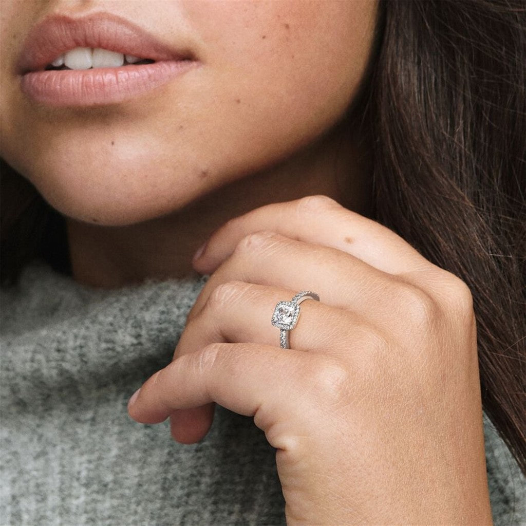 Pandora Timeless Square Sparkle Halo Ring Size 7.5