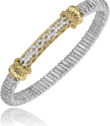 Vahan 14K Gold And Sterling Silver Diamond Lattice Style 6mm Closed Bracelet