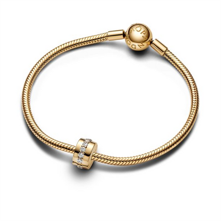 Pandora Moments Clear Sparkling Row Clip Gold-Plated Charm