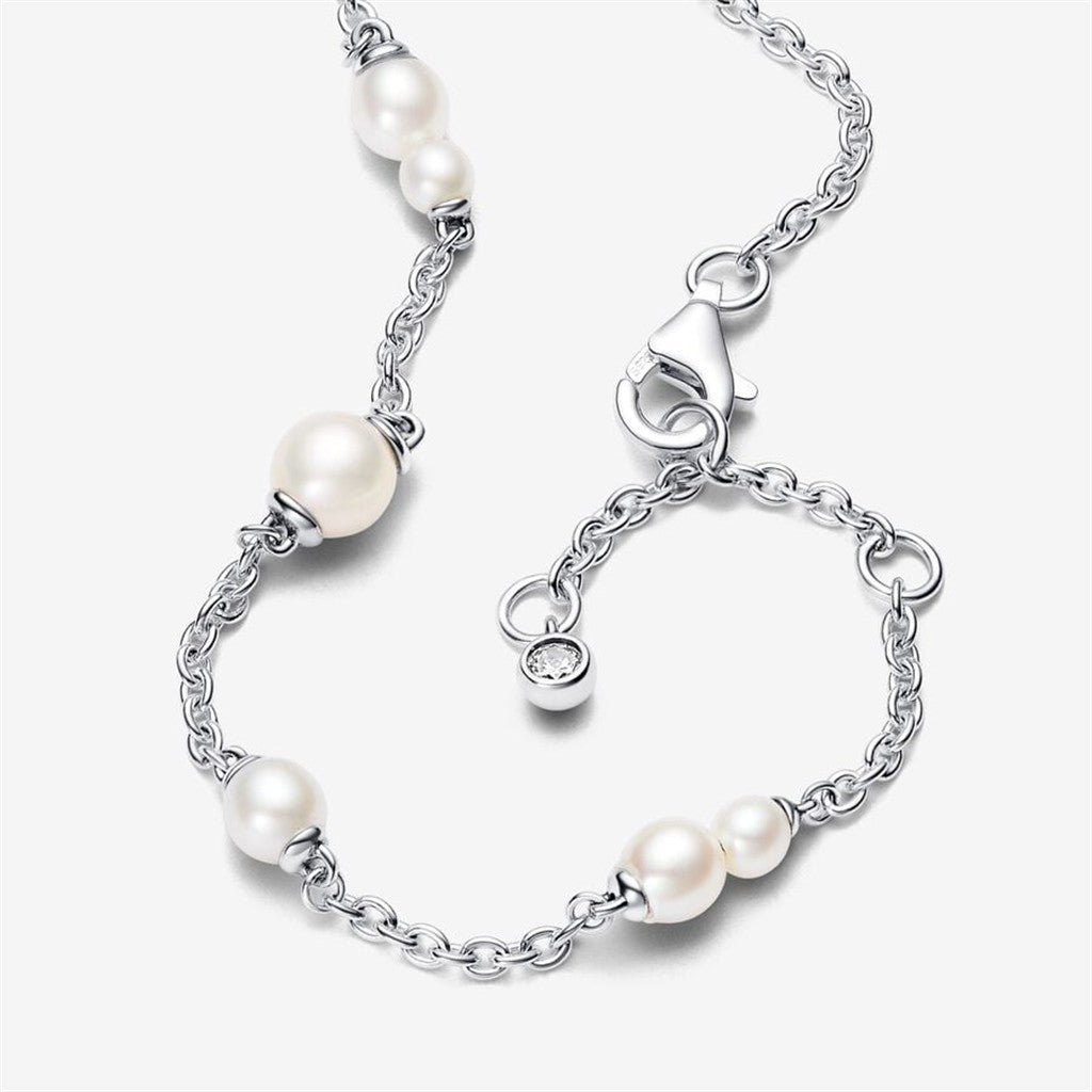 Pandora Timeless Treated Freshwater Cultured Pearl Station Chain Bracelet Size 20