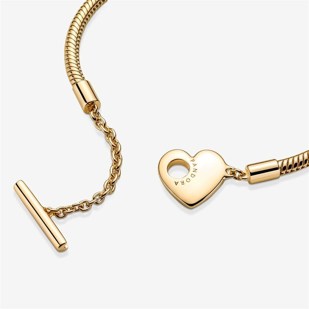 Pandora Moments Heart T-Bar Snake Chain Bracelet Size19