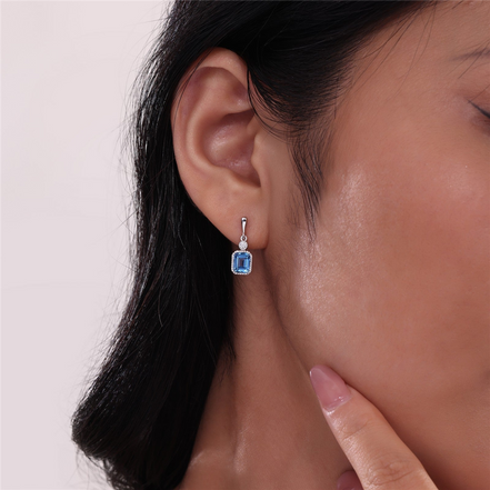 Lafonn Sterling Silver Simulated DIamond And Blue Topaz December Birthstone Dangle Earring