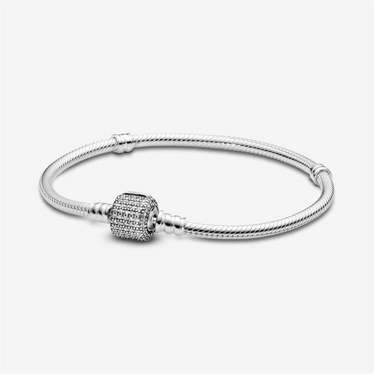 Pandora Moments Sparkling Pavé Clasp Snake Chain Bracelet Size 17