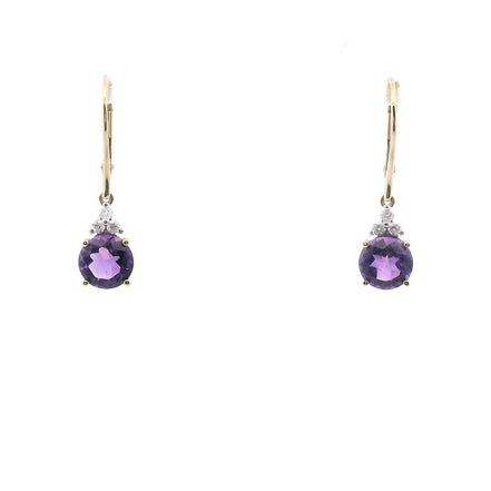 14K Yellow Gold Diamond & Amethyst Dangle Earrings