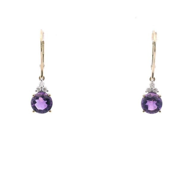 14K Yellow Gold Diamond & Amethyst Dangle Earrings