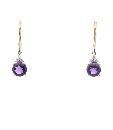 14K Yellow Gold Diamond & Amethyst Dangle Earrings