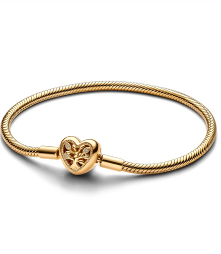Pandora Moments Family Tree Heart Clasp Snake Chain Bracelet Size 19