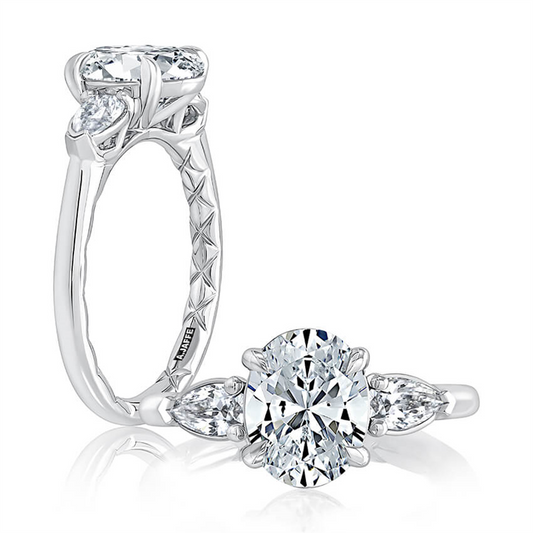 A.Jaffe Three Stone Classic Quilted Band Diamond Engagement Ring