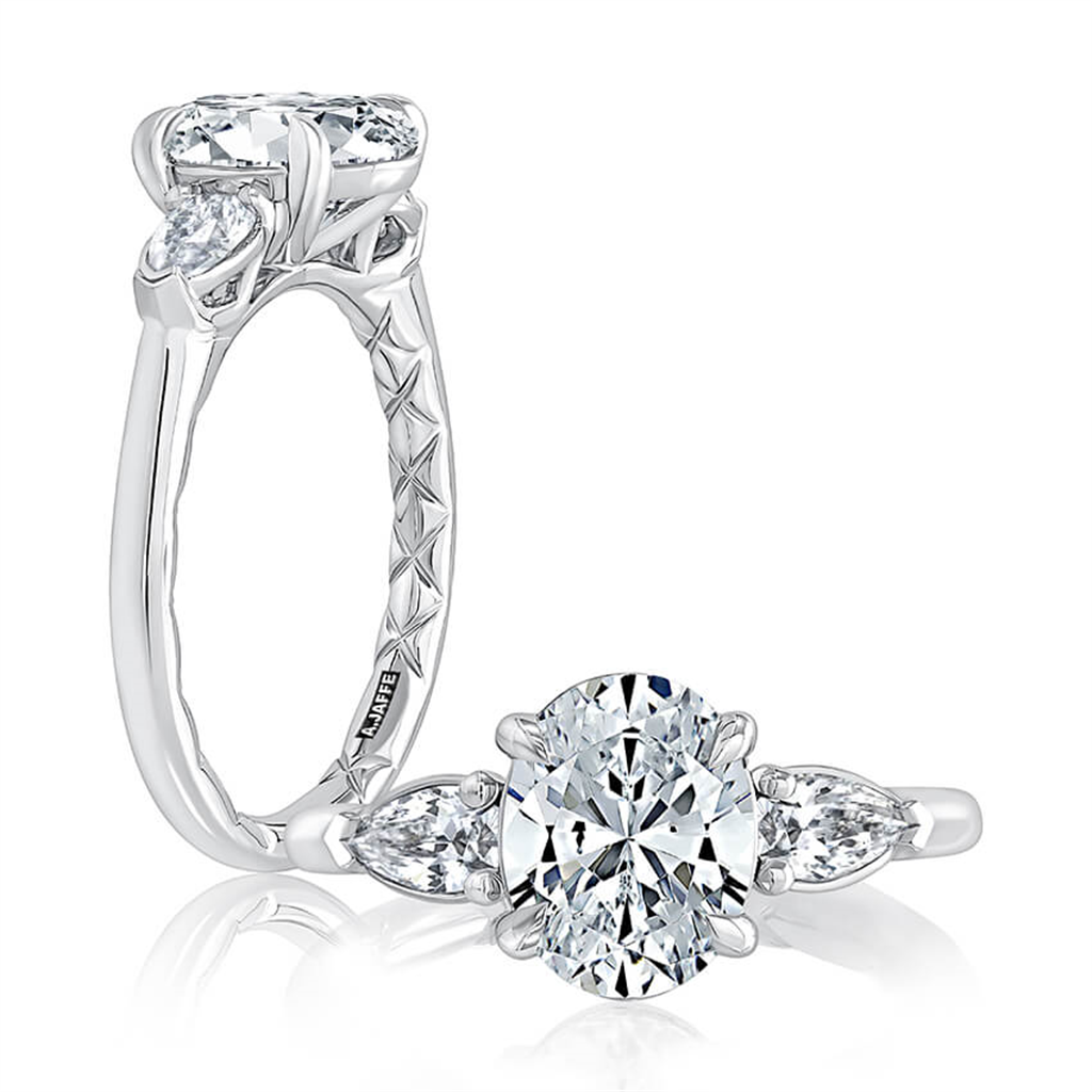 A.Jaffe Three Stone Classic Quilted Band Diamond Engagement Ring