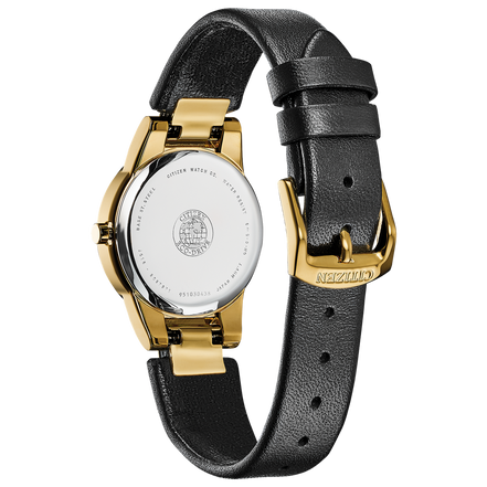Citizen Ladies'  Eco-Drive Axiom Gold-Tone Black Leather Strap Watch