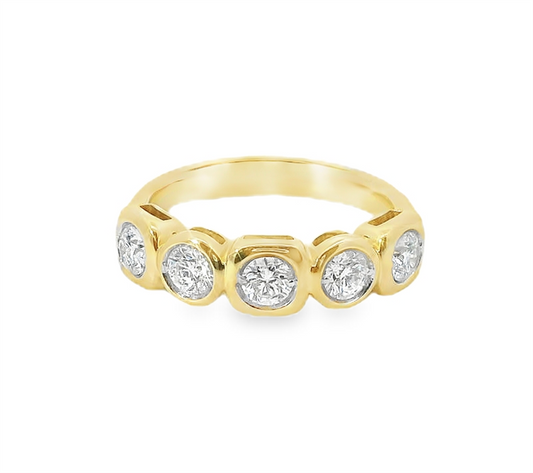 14K Yellow Gold And 0.94 CTW Diamond Round Bezel Set Ring