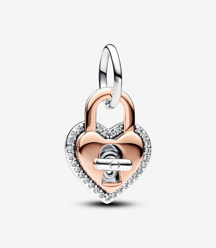 Pandora Moments Two-tone Twistable Heart Padlock Double Dangle Charm