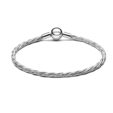 Pandora Round Pandora Clasp Sterling Silver Twisted Snake Chain Bracelet Size 17