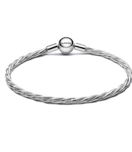 Pandora Round Pandora Clasp Sterling Silver Twisted Snake Chain Bracelet Size 17