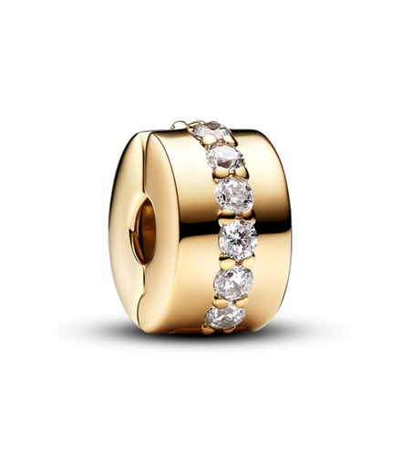Pandora Moments Clear Sparkling Row Clip Gold-Plated Charm