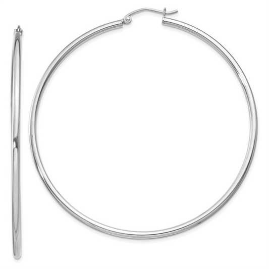 Sterling Silver Rhodium-plated 2mm Round Hoop Earrings