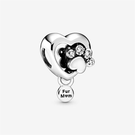 Pandora Moments Sparkling "Fur Mom" Paw Print & Heart Charm