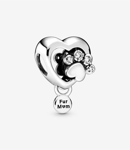 Pandora Moments Sparkling "Fur Mom" Paw Print & Heart Charm