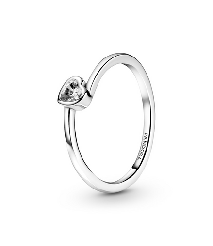 Pandora Moments Clear Tilted Heart Solitaire Ring Size 7