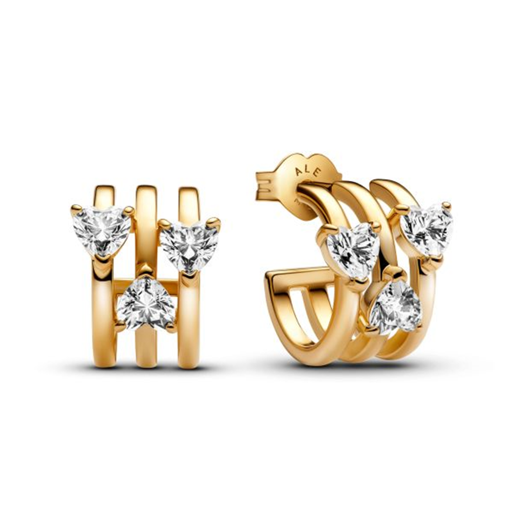 Pandora Timeless Triple Heart Gold-Plated Hoop Earrings