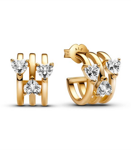 Pandora Timeless Triple Heart Gold-Plated Hoop Earrings