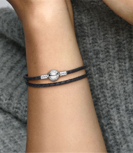 Pandora Black Braided Double-Leather Charm Bracelet