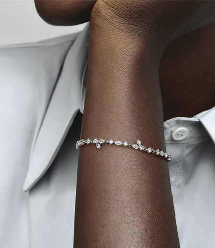 Pandora Timeless Sparkling Herbarium Cluster Chain Bracelet Size 18