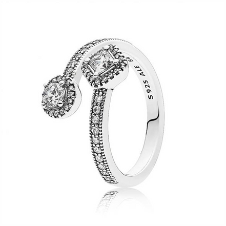 Pandora Timeless Sparkling Square And Circle Open Ring Size 8.5