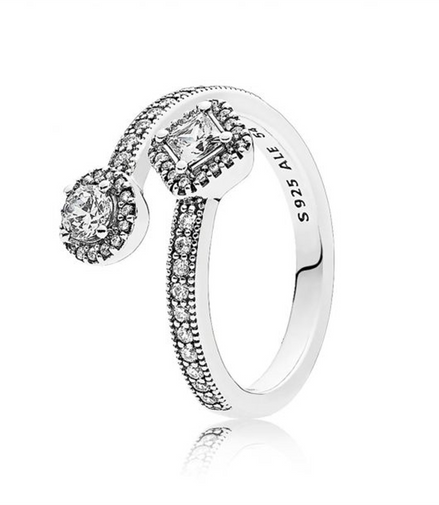 Pandora Timeless Sparkling Square And Circle Open Ring Size 8.5