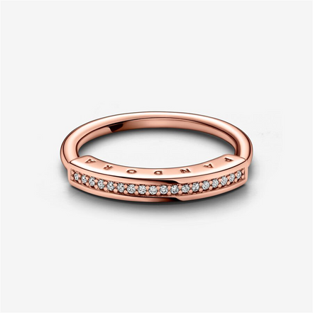 Pandora Signature 14K Rose Gold Plated I-D Pave Ring Size 7