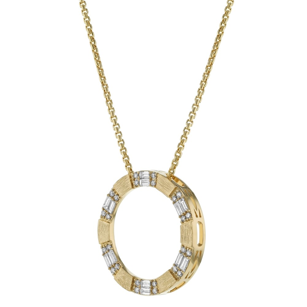 Oro Alexander 14K  Gold 1 CTW Baguette And Round Cut Diamonds Large Circle Shape Necklace