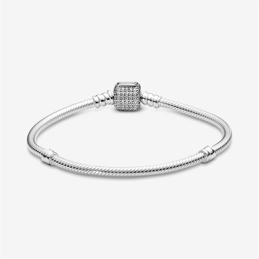 Pandora Moments Sparkling Pavé Clasp Snake Chain Bracelet Size 19