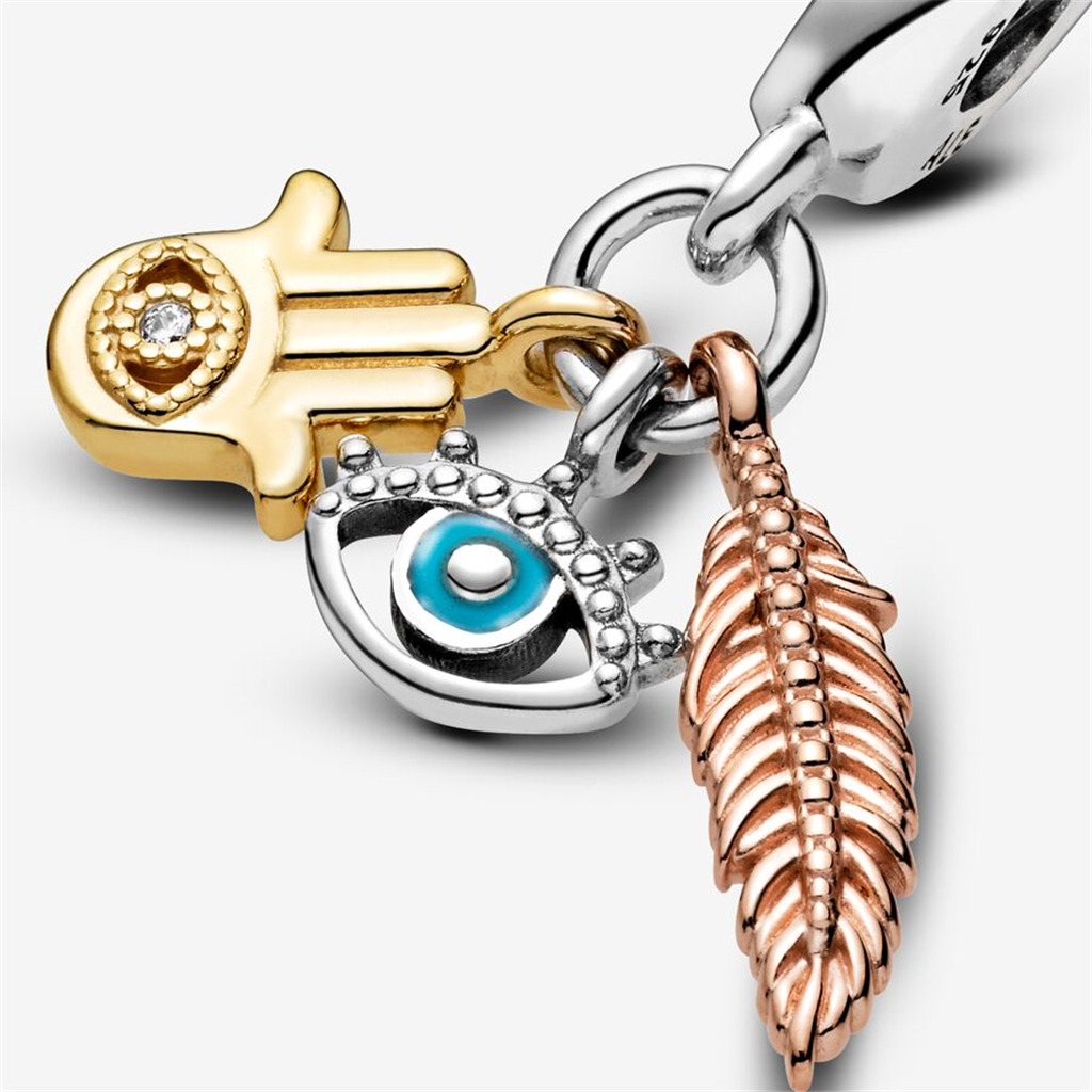 Pandora Moments Hamsa, All-seeing Eye & Feather Spirituality Dangle Charm