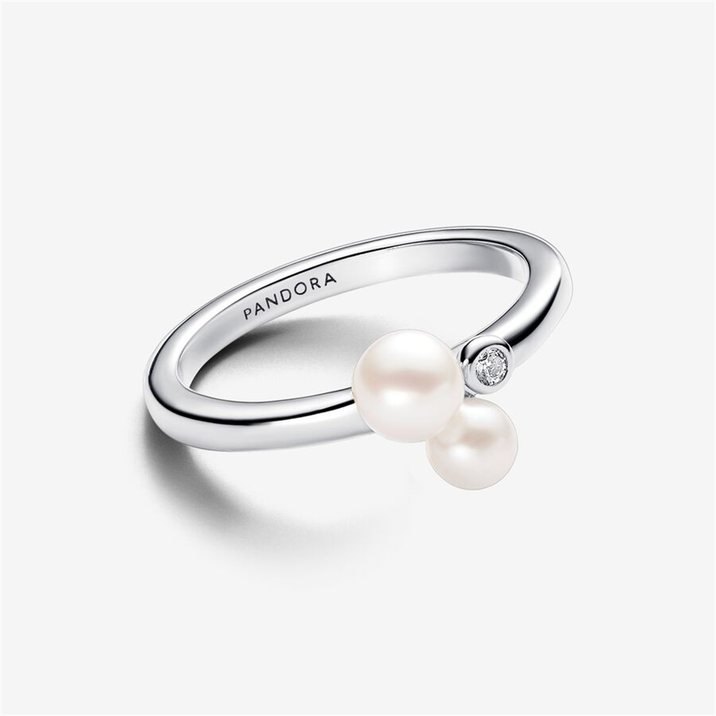 Pandora Timeless Duo Treated Freshwater Cultured Pearls Ring Size 6