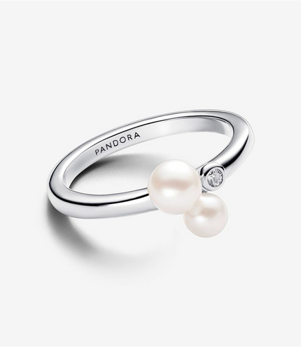 Pandora Timeless Duo Treated Freshwater Cultured Pearls Ring Size 6