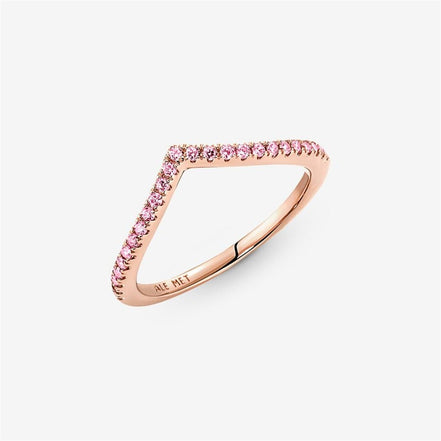 Pandora Timeless Pink Sparkling Wishbone Ring Size 7.5