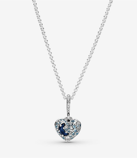 Pandora Sparkling Blue Moon & Stars Heart Necklace 50"