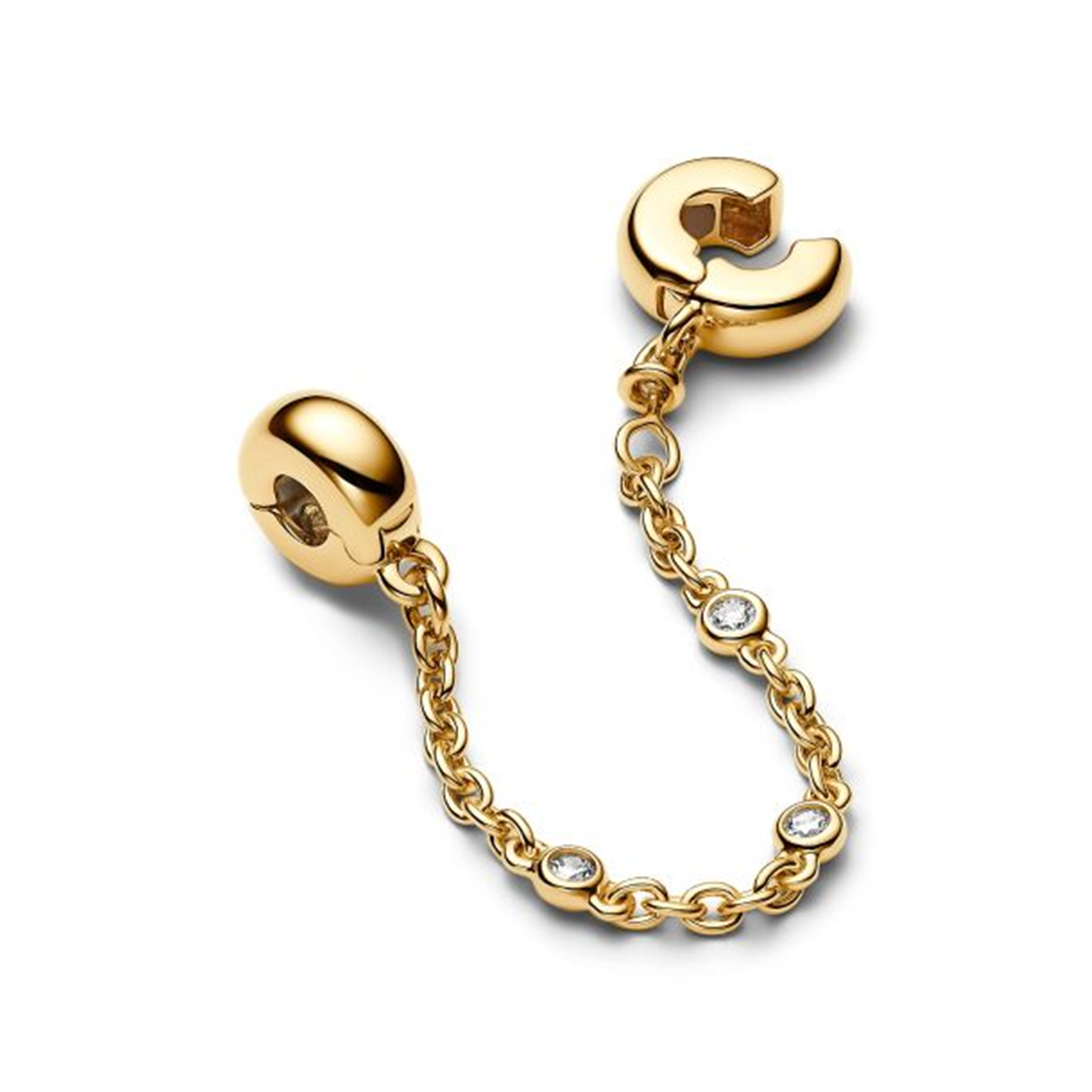 Pandora Moments Gold Plated Triple Clear Stone Safety Chain