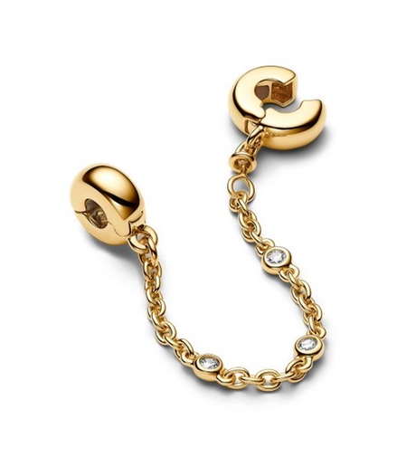 Pandora Moments Gold Plated Triple Clear Stone Safety Chain