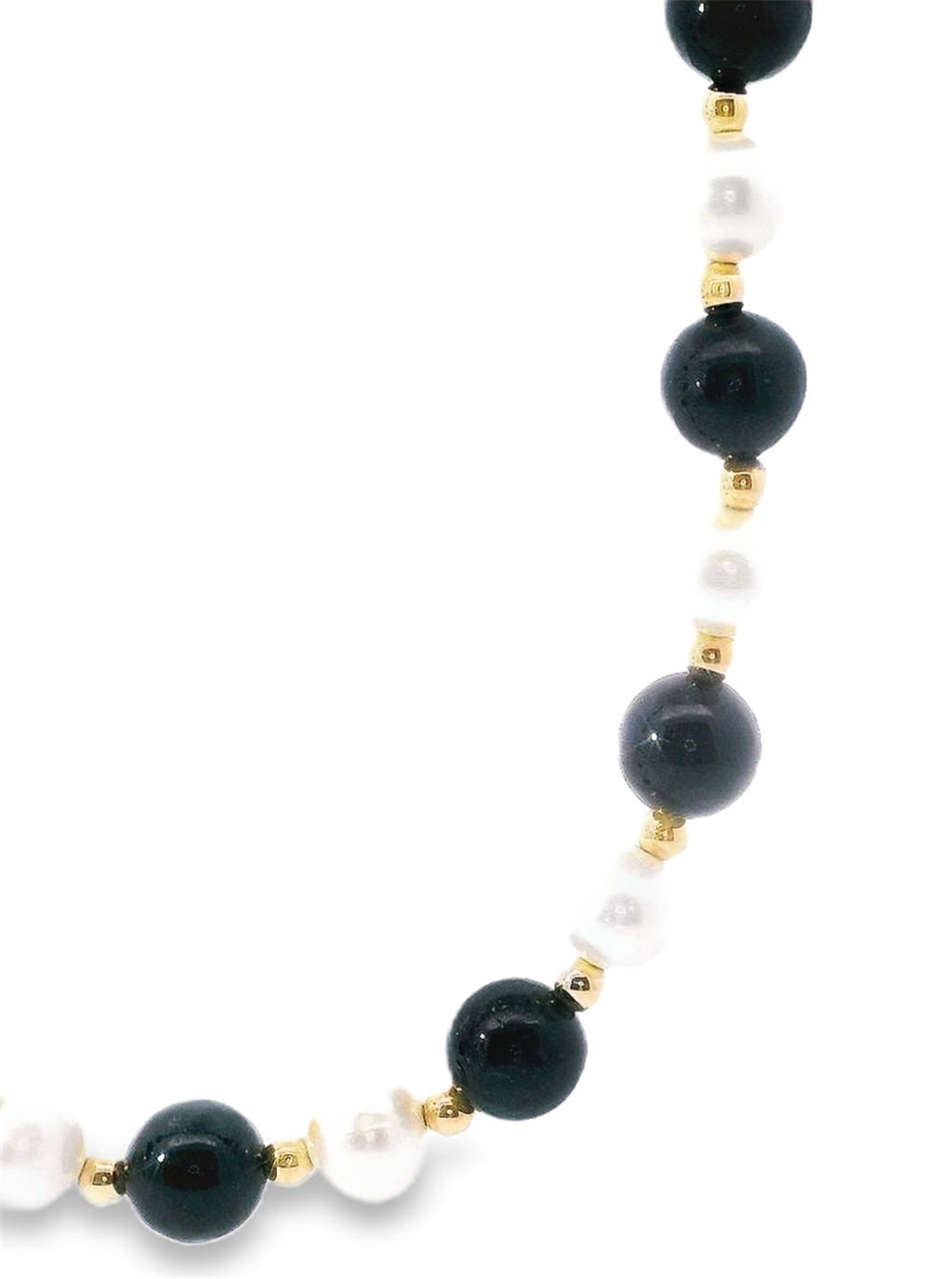 14K Yellow Gold Black Jade And Freshwater Pearl Necklace