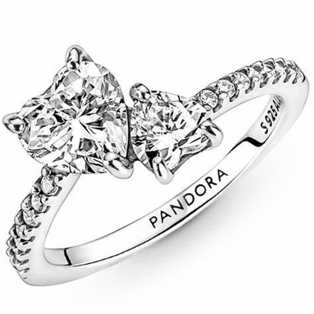 Pandora Timeless Double Heart Sparkling Ring Size 6