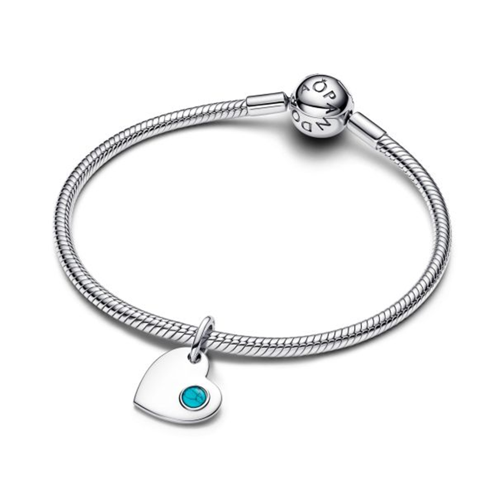 Pandora Engravable Heart Turquoise Blue Stone Dangle Charm