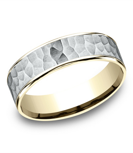 Benchmark "The Max" Mens 14K Two Tone Gold Satin Hammered Band