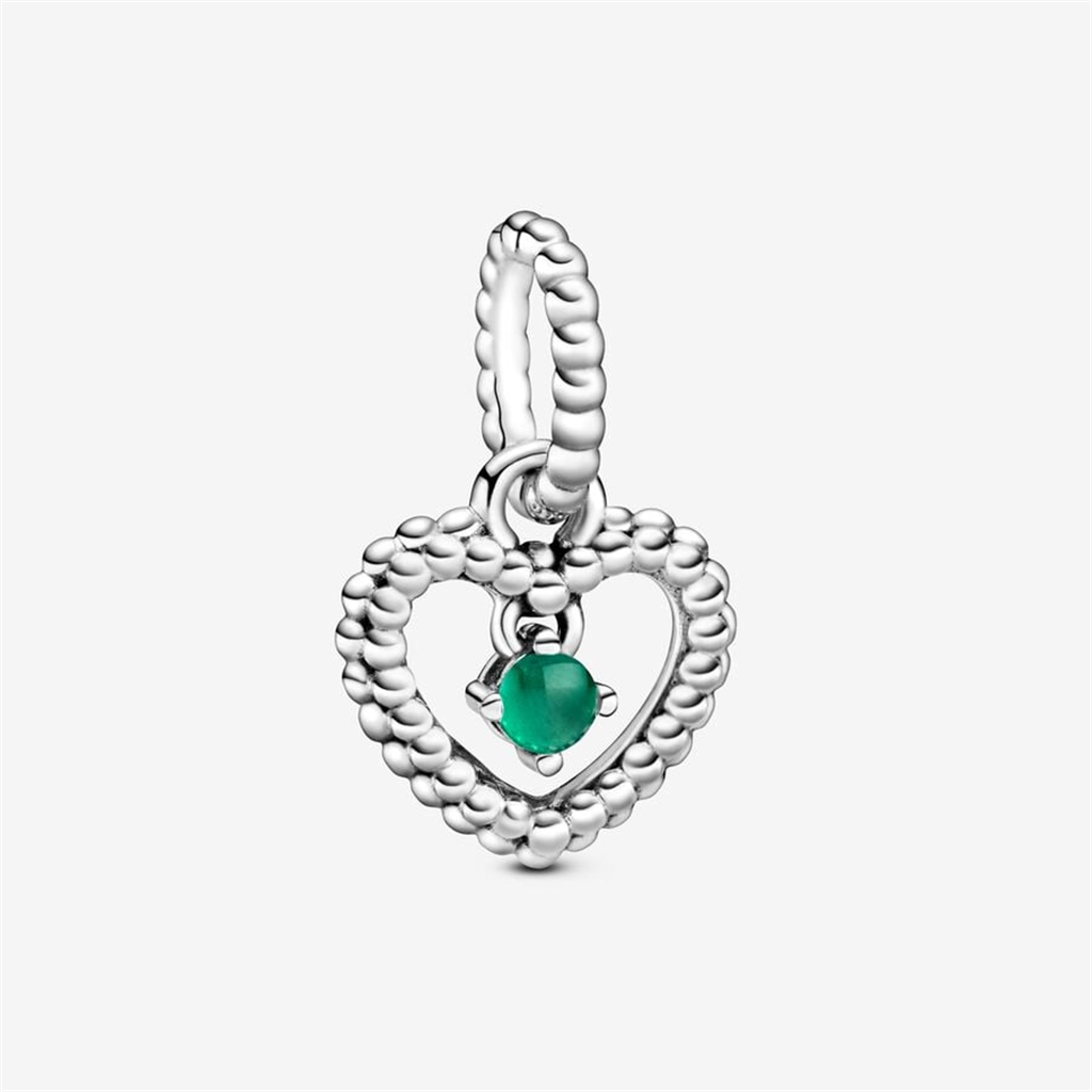 Pandora Moments May Rainforest Green Beaded Heart Dangle Charm