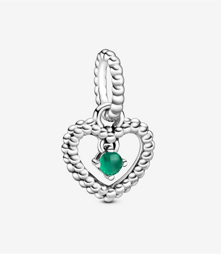 Pandora Moments May Rainforest Green Beaded Heart Dangle Charm