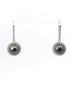 14K White Gold Diamond & 8MM Round Tahitian Pearl Drop Hoop Earrings