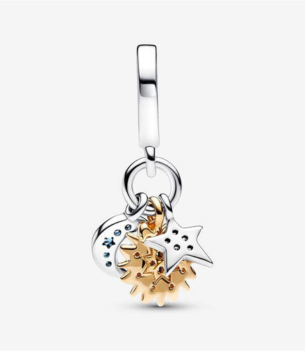 Pandora Moments Two-Tone Celestial Triple Dangle Charm
